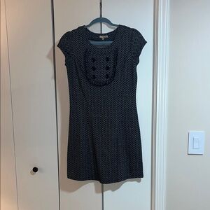 Black Chevron Dress with Ruffle & Button Details